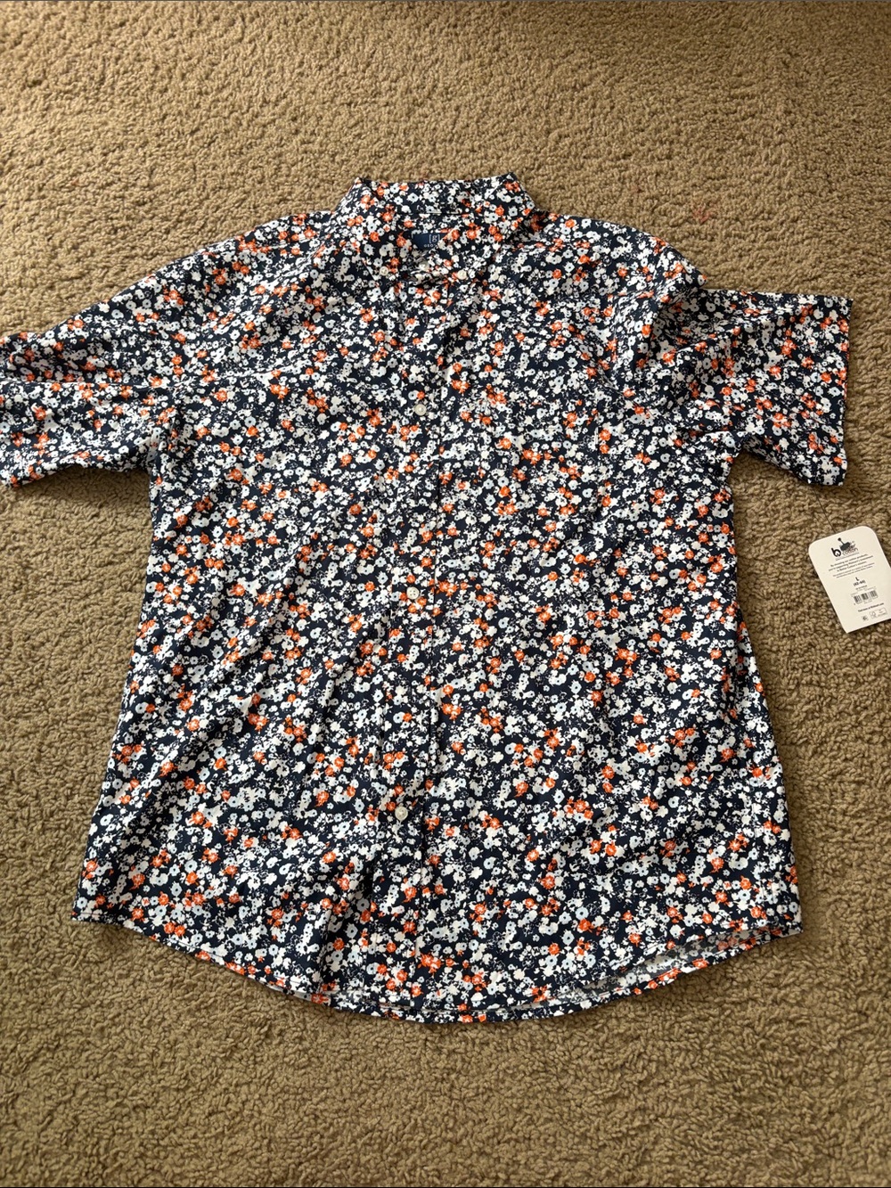 NWT Men's Navy Floral Short-Sleeve Button-Up Shirt